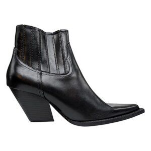 Zara Cowboy Ankle Boots Womens Black Faux Leather Pointed Toe EU 40 US 9 NWOT